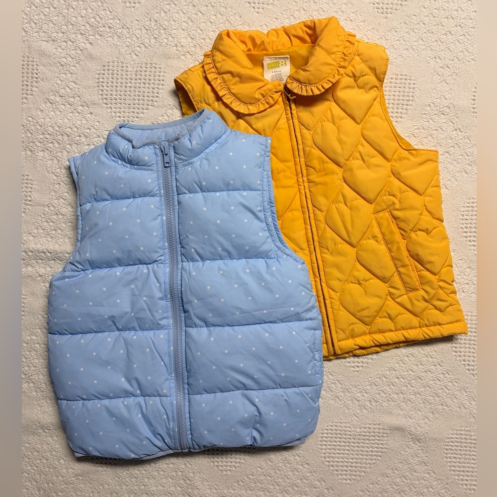 Gymboree Kids Quilted Vest Set - Light Blue and Mustard Size 8 and Size 10